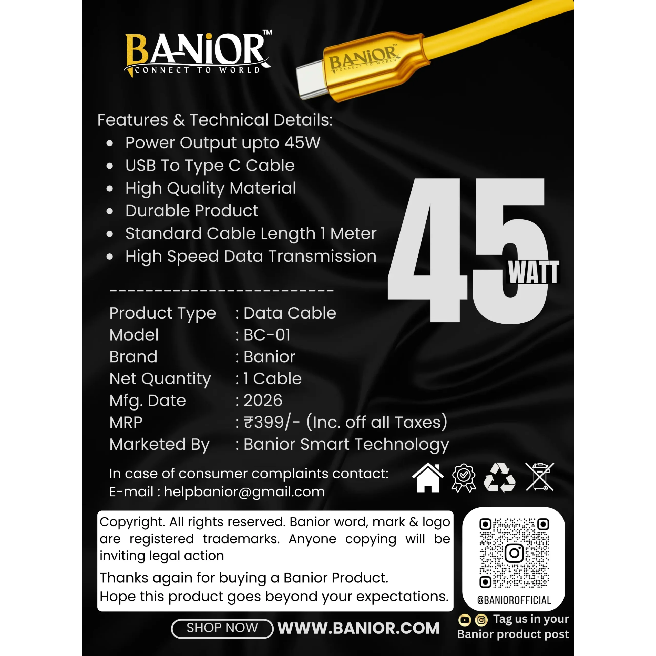 banior premium type c cable